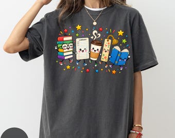 Comfort Colors Doodle Library Shirt, Librarian Gift, School Librarian Shirt, Cute Book Lover Gift, Reading Teacher Shirt, Back to School Tee