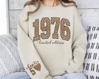1976 Limited Edition Sweatshirt, 50th Birthday Gift for Women, Born in 1976 Shirt, Vintage 1976 Crewneck, Leopard Birthday Sweatshirt