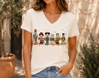 Christmas Nutcracker V Neck Shirt, Festive Holiday T-Shirt, Cute Nutcracker Tee, Vintage Christmas Graphic Shirt, Holiday Gift for Her