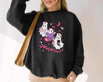 Coquette Ghost Sweatshirt, Pink Bow Halloween Crewneck, Cute Ghost Shirt, Girly Halloween Sweatshirt, Spooky Season Graphic Sweater