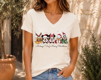 Vintage Disney Very Merry Christmas Bella Canvas Shirt, Mickey And Friends Christmas Shirts, WDW Disneyland Family Matching Outfit
