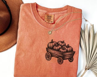Pumpkin Wagon Shirt, Vintage Fall T-Shirt, Thanksgiving Tee, Autumn Pumpkin Graphic Shirt, Cute Harvest Comfort Colors Tee