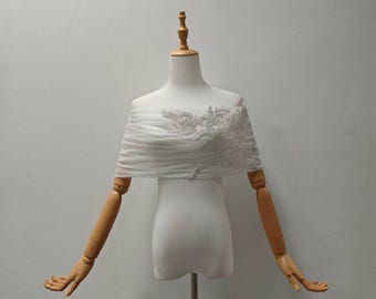 Luxurious Shawl Off-the-shoulder Tulle Sequins Beaded Bridal Accessories Wrap Customizable