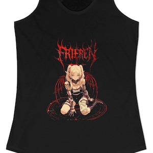 フリーレン・デーモン・エルフ・アニメガール・タンクトップ、ブラックメタル・オカルトシャツ、ダークゴシックTシャツ、パンク・オルタナティブ・ストリートウェア・トップス、アニメ好きへのギフト