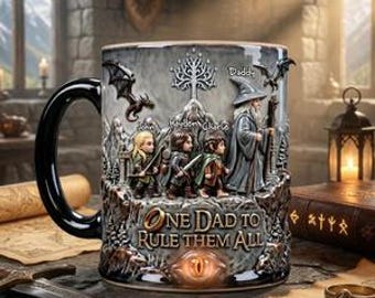 Tazza "Un papà per dominarli tutti", Tazza regalo fantasy per papà, Tazza da caffè ispirata al Signore degli Anelli, Tazza personalizzata per papà, Regalo per la festa del papà