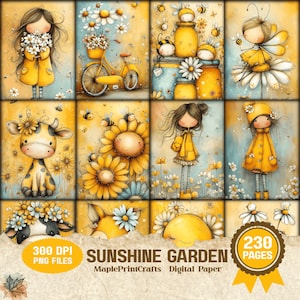 Sunshine Garden Junk Journal Kit 230 Pages Cute Bee Sunflower Ephemera Printable (Digital Download)