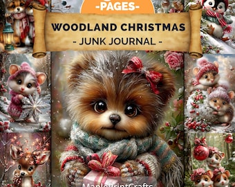 Woodland Christmas Junk Journal Kit 300 Pages Cute Winter Animal Ephemera Printable (Digital Download)