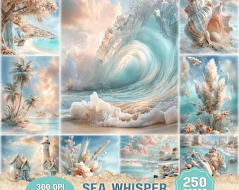 Sea Whisper Junk Journal Pages Ocean Coastal Beach Scrapbook Kit Digital Ephemera (Digital Download)