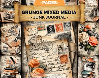 Grunge Mixed Media Junk Journal Kit 200 Pages Vintage Ephemera Collage Paper Art (Digital Download)