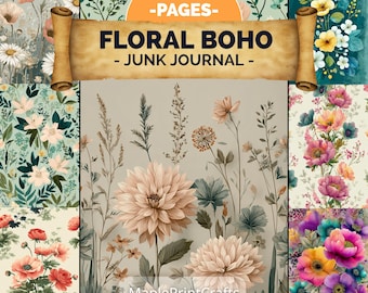 Floral Boho Junk Journal Kit 200 Pages Vintage Botanical Ephemera Printable Paper (Digital Download)