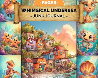 Whimsical Undersea Junk Journal Kit 200 Pages Ocean Sea Animal Cute Ephemera Pages (Digital Download)