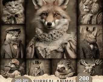 Surreal Animal Junk Journal Kit 200 Pages Vintage Anthropomorphic Ephemera Victorian (Digital Download)