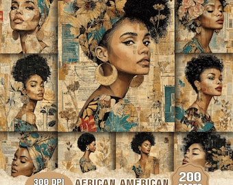 African American Junk Journal Pages Vintage Black Girl Scrapbook Kit (Digital Download)