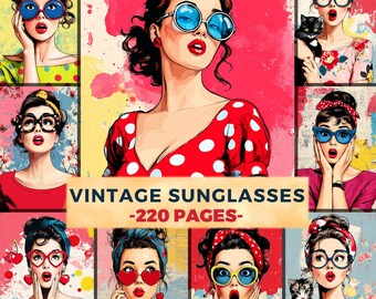 Retro Portraits Junk Journal Kit Funky Sunglasses Digital Paper Fashion Ephemera (Digital Download)