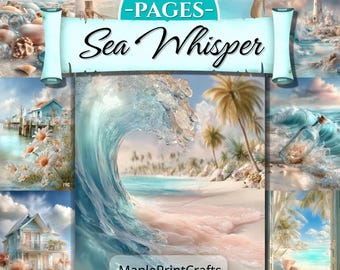 Sea Whisper Junk Journal Pages Ocean Coastal Beach Scrapbook Kit Digital Ephemera (Digital Download)