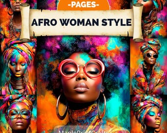 Afro Woman Style Junk Journal Kit 200 Pages Colorful Vibrant Melanin Ephemera (Digital Download)