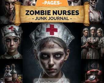 Zombie Nurses Junk Journal Kit 180 Pages Gothic Halloween Creepy Vintage Ephemera (Digital Download)