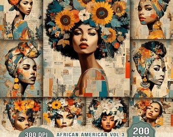 African American Junk Journal Kit 200 Pages Sunflower Black Woman Vintage Ephemera (Digital Download)