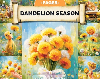 Dandelion Junk Journal Kit 200 Pages Vintage Summer Flower Cats Ducks Printable (Digital Download)