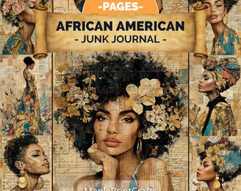 African American Junk Journal Pages Vintage Black Girl Scrapbook Kit (Digital Download)