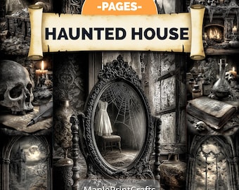 Haunted House Junk Journal Kit 200 Pages Gothic Halloween Ephemera Vintage Spooky (Digital Download)