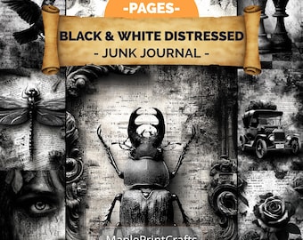 Gothic Junk Journal Kit 200 Pages Distressed Vintage Ephemera Black and White (Digital Download)