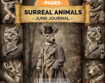 Surreal Animal Junk Journal Kit 200 Pages Vintage Anthropomorphic Ephemera Victorian (Digital Download)