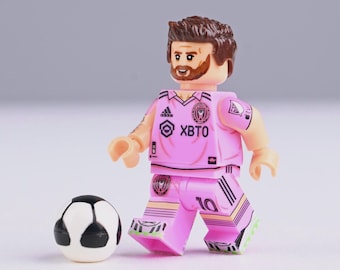 Lionel Messi Inter Miami Minifigure, World Cup Champion Edition, Lego-Compatible Cake Topper