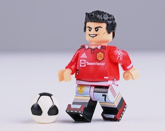 Cristiano Ronaldo Man United 7 Minifigure, Lego-Compatible Soccer Fan Gift