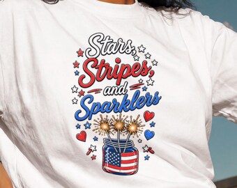 Stars, Stripes & Sparklers Patriotic Shirt | Fourth of July Fireworks Tee | Red White Blue Americana Summer Top