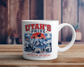 Utah's Pride Mug - Utah Builds America Defends Fighter Jet Patriotic Coffee Mug