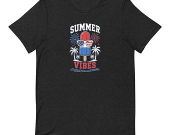 Summer Vibes Patriotic Shirt, 4th of July Popsicle Tee, Red White Blue Fireworks Shirt, USA Summer Graphic T-Shirt