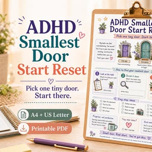 ADHD Task Initiation Printable | Where to Start Task Reset for Adults