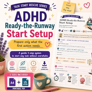 ADHD Task Initiation Printable |  Workspace Setup Task Starter for Adults