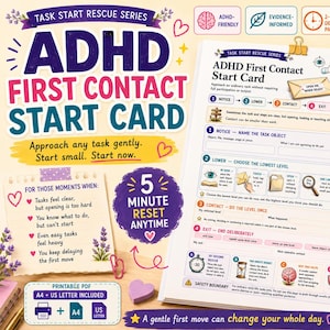 ADHD Task Initiation Printable | First Contact Task Starter for Adults