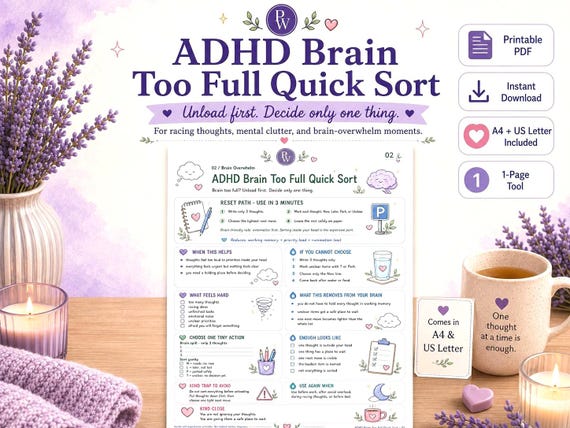 ADHD Brain Dump Printable | Quick Sort Worksheet for Racing Thoughts & Overwhelm