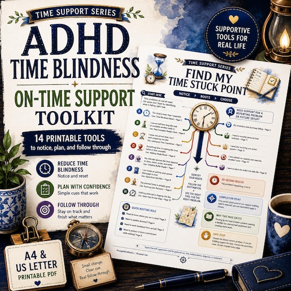 ADHD Time Blindness Toolkit for Adults | 14 Printable Time Management Worksheets PDF