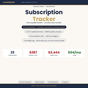 Subscription Tracker | Monthly Bills Cancel Log Budget