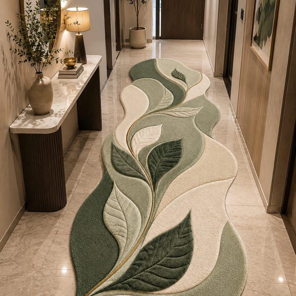 Hand Tufted New Zealand Wool Runner Rug, Organic Leaf Hallway Rug, Modern Luxury Entryway Carpet, Custom Hall Runner, Handmade Area Rug