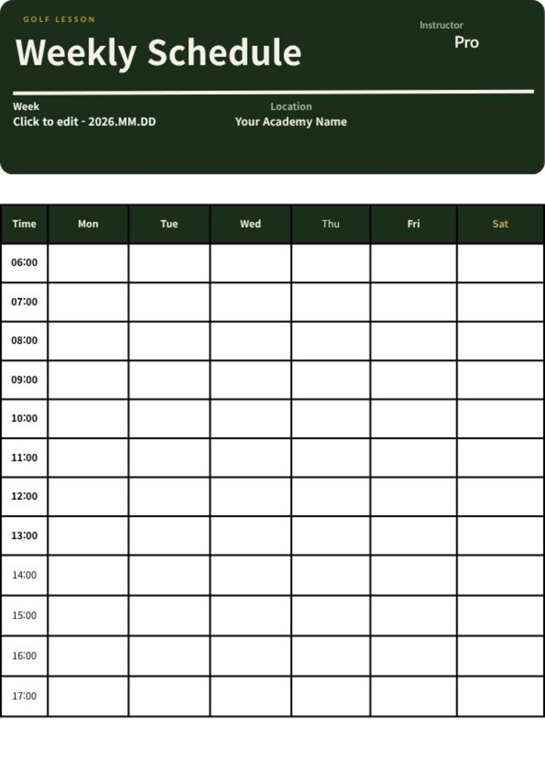 Golf Lesson Schedule Template | Weekly & Monthly | Canva | Editable ...