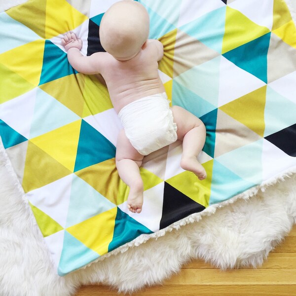 Baby Blanket: Mustard Seed. Baby Blanket. Minky Baby Blanket. Triangle Baby Blanket. Yellow Baby Blanket. Teal Baby Blanket. Baby Gift.