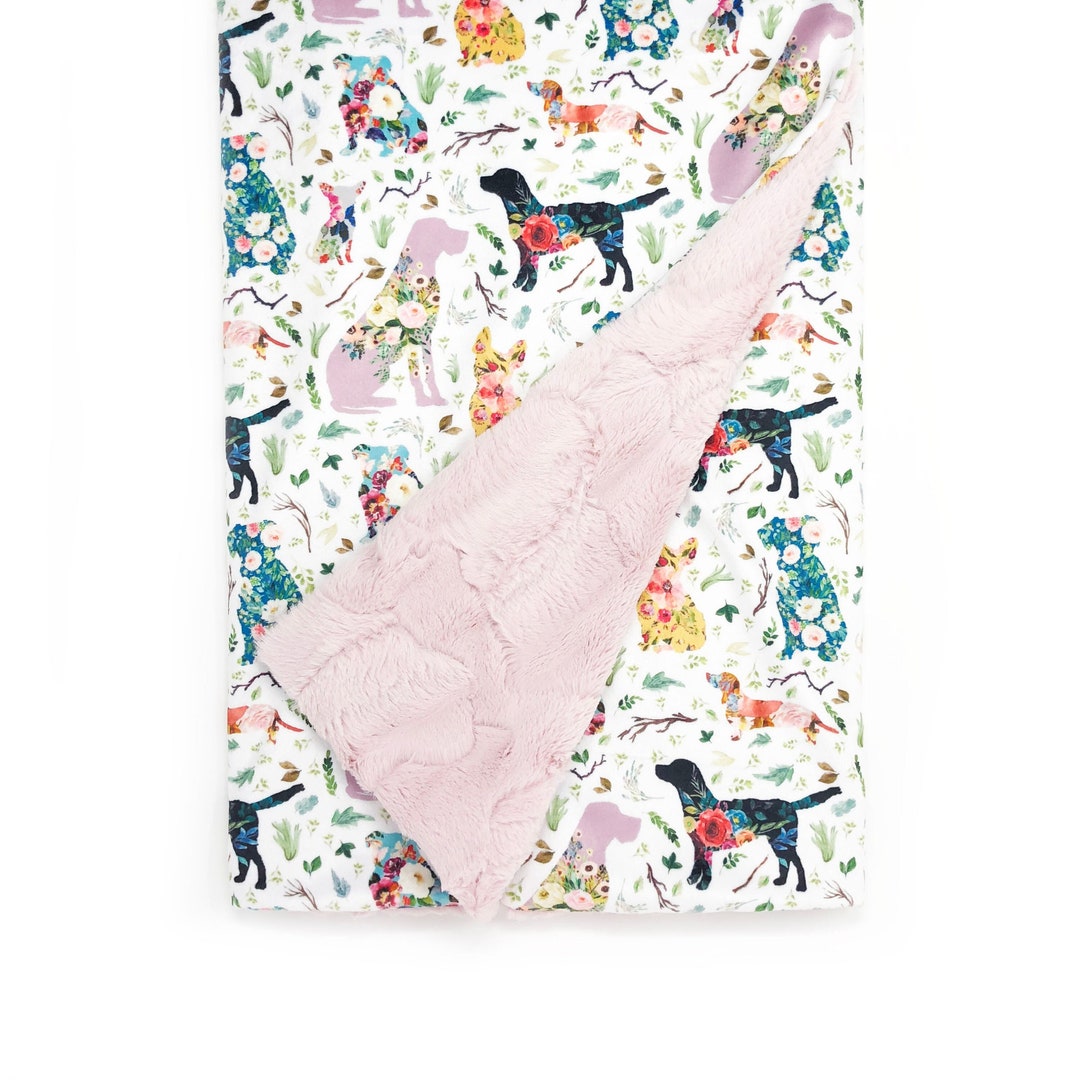 Baby Blanket Floral Pups. Baby Blanket. Minky Blanket. Minky Baby