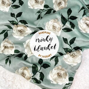 Baby Blanket: Sage Gardenia. Baby Blanket. Minky Baby Blanket. Floral Baby Blanket. Sage Baby Blanket. Rose Baby Blanket. Baby Gift.