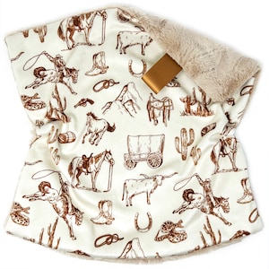 Lovey: Brown on Buff Cowboy Toile de Jouy. Rodeo Lovey. Western Lovey. Cowboy Lovey. Rodeo. Snake. Boy. Minky. Lovie. Soft. Cream. Baby Gift