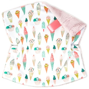 Lovey: Ice Cream in Pastels. Pink. Lovie. Minky. Soft. Cuddly. Ice Cream Cones. Sprinkles. Girl. Colorful. Coral. Aqua. Teal. Baby Gift.