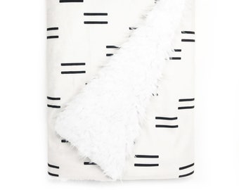 Baby Blanket: Off White Double Dash. Mudcloth Baby Blanket. Black Stripe Baby Blanket. Minky Baby Blanket. Black and White Baby Blanket.