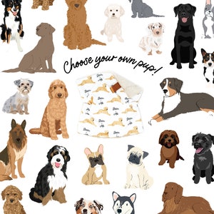 Lovey, Baby Blanket, or Adult Blanket: Choose Your Own Pup Lovey. Personalized Dog Blanket. Doodle. Bernese Mountain Dog. Frenchie. Pug. image 1