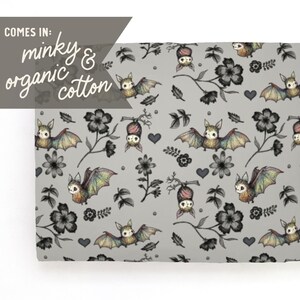 Changing Pad Cover: Cute Little Gray Bats. Black Floral. Flowers. Baby Girl Nursery. Little Girls Room. Goth Baby. Creepy. Gothic. Halloween