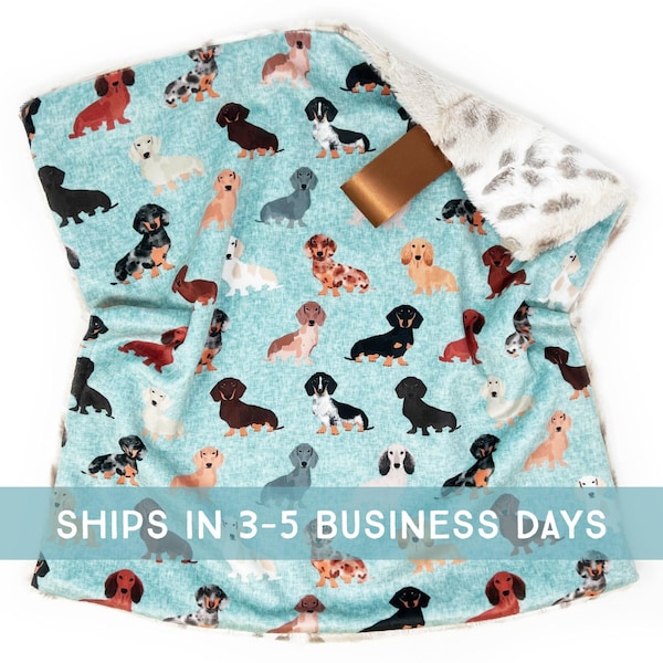 Lovey: Dachshunds on Blue. Dachshund Lovey. Dog Lovey. Doxie Lovey. Baby Lovey. Dachshund Baby Gift. Lovey for Babies. Baby Gift. PYO.
