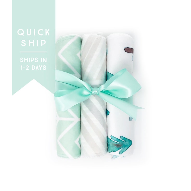 Quick Ship. Burp Cloths Piney Trees Set of Three Baby Essentials Burp Rag Baby Gift Burp Cloth Baby Shower Gift